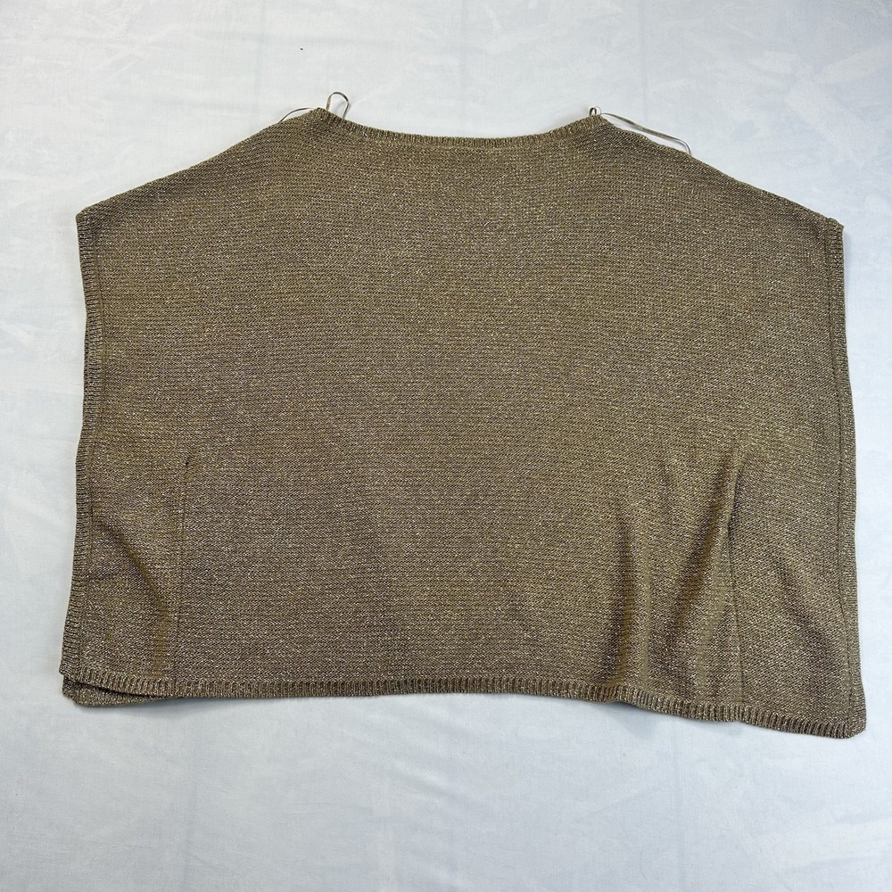 Lauren Ralph Lauren Women's Gold Metallic Linen Blend Poncho Sweater Top Size S